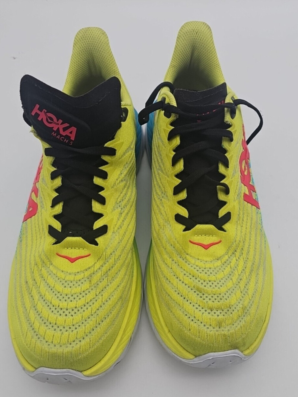 HOKA One One Mach 5 ProFly Teal Yellow Running Shoes Men's 11 Used